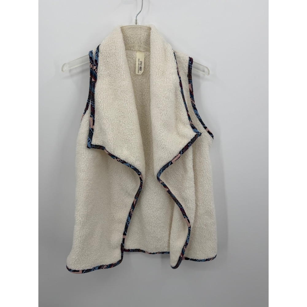 Style‎ Rack Sherpa Vest Women Small Cream Aztec Trim Open Front Fleece Western